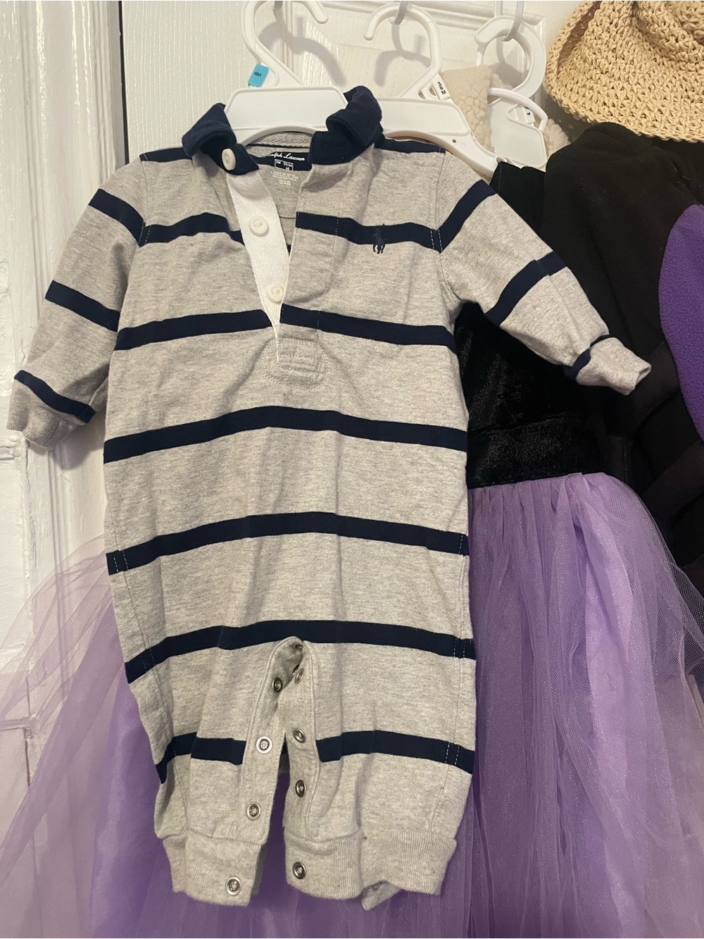 Ralph Lauren Gray and Navy Striped Polo One-Piece